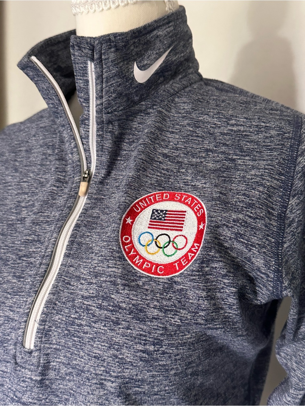 Nike Women’s Navy Heather Quarter-Zip with USA Olympic Patch
